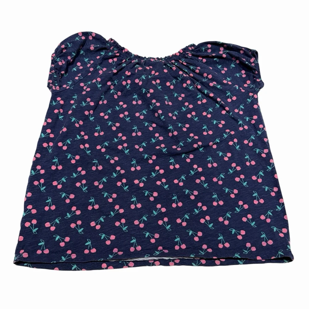 OshKosh B’gosh Girls Size 10/12 Cherry‎ Print Shirt Navy Pink Cotton Top Spring
